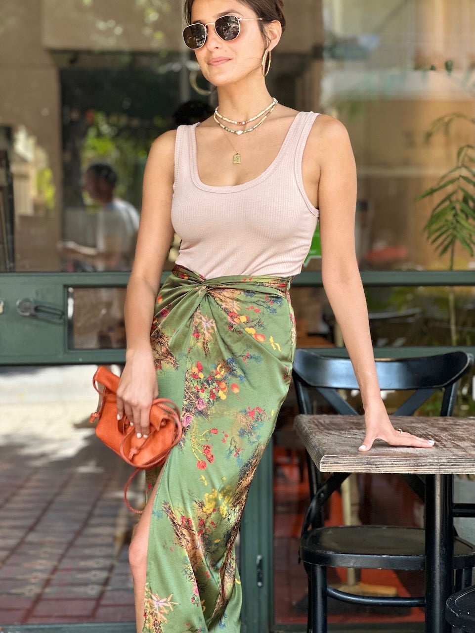 חצאית מקסי ונוס - ירוק זית