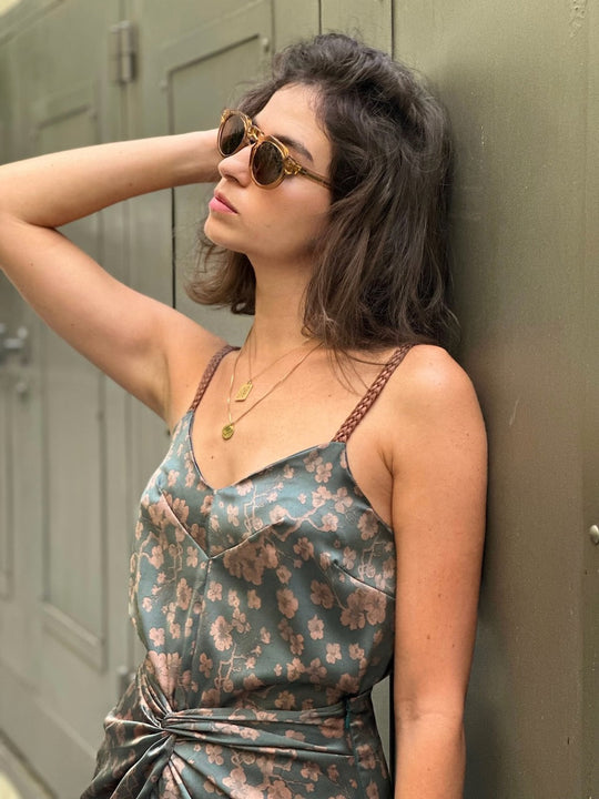 גופיית אתנה - ירוק פרחים חומים