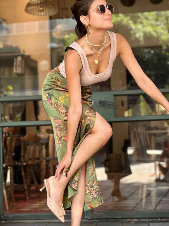 חצאית מקסי ונוס - ירוק זית