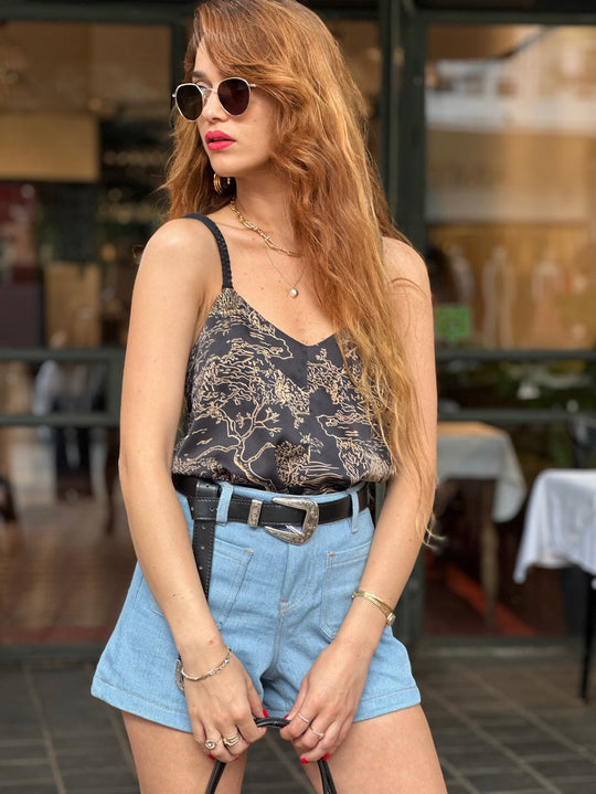 גופיית אתנה - שחור מצויר