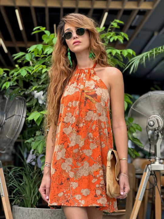 שמלת אליס - כתומה (צד שני כחול-צהוב)