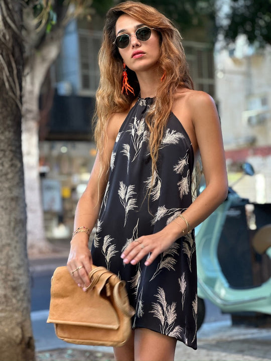 שמלת אליס - שחור פרינט ענפים (צד שני שחור פרחוני)