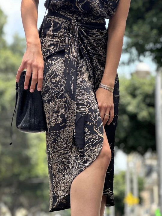 חצאית פלמה - שחור מצויר