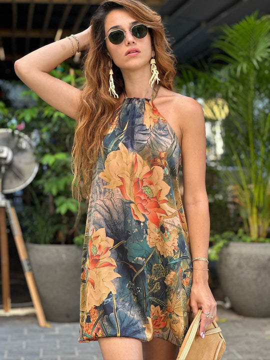 שמלת אליס - כחול צהוב (צד שני כתום)