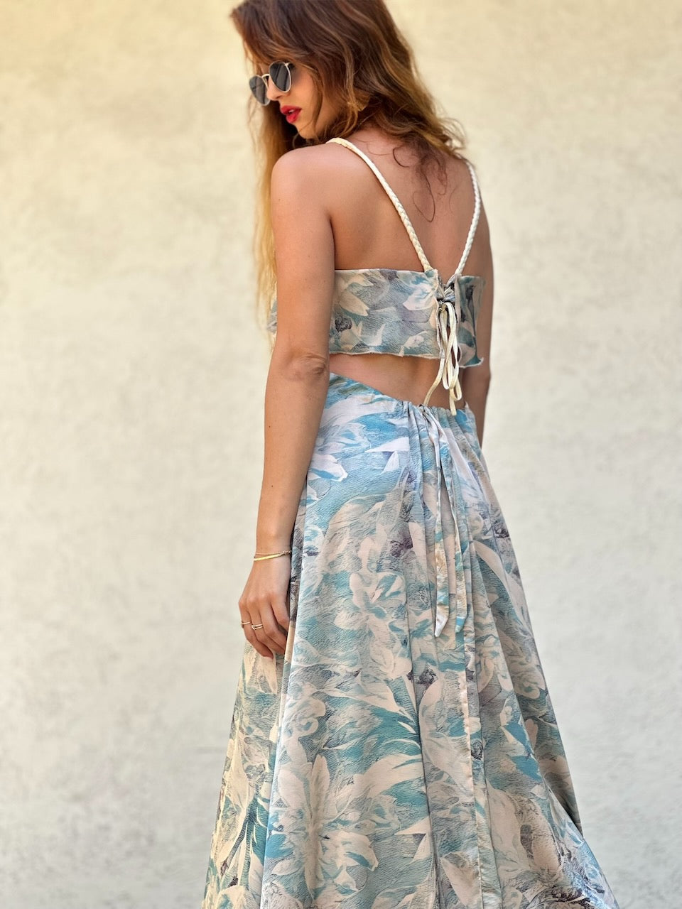 שמלת כרמן - שמנת תכלת