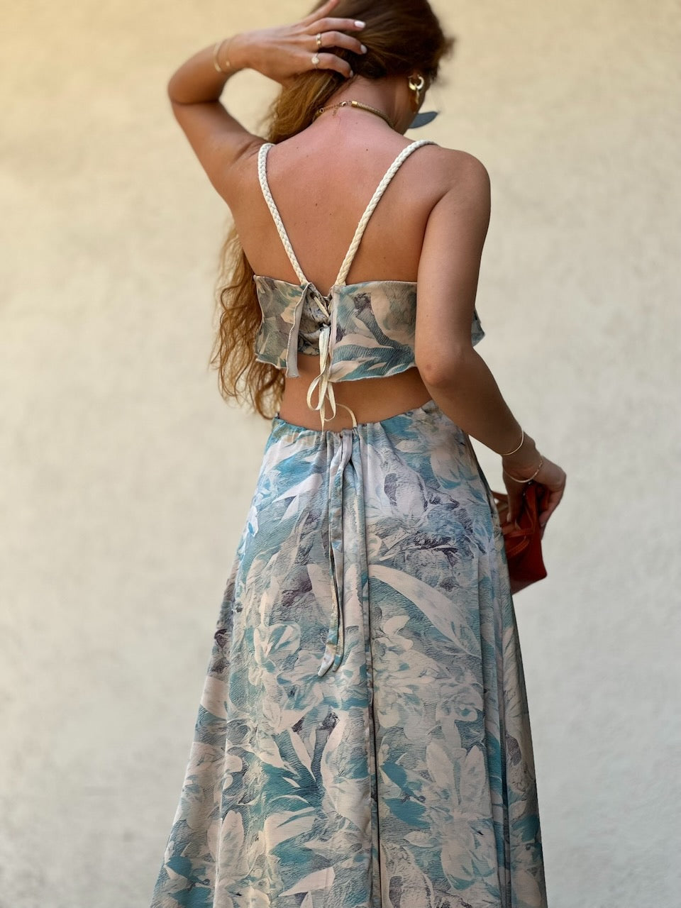 שמלת כרמן - שמנת תכלת