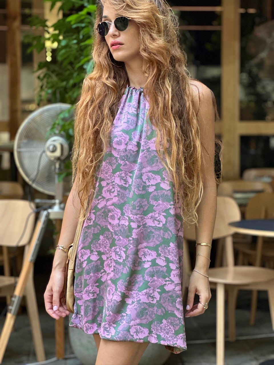 שמלת אליס - מוקה ורוד (צד שני זה ירוק ורוד 70s)