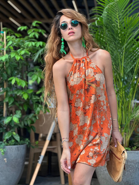 שמלת אליס - כתומה (צד שני כחול-צהוב)