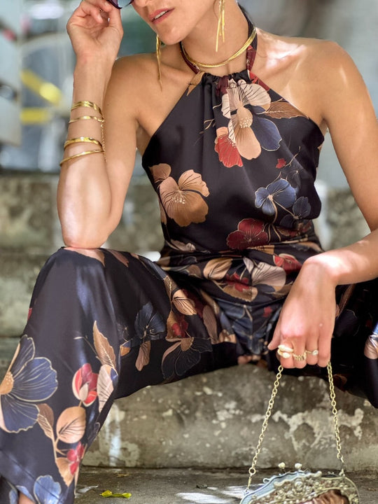 טופ קירה - שחור פרחים ניוד בורדו