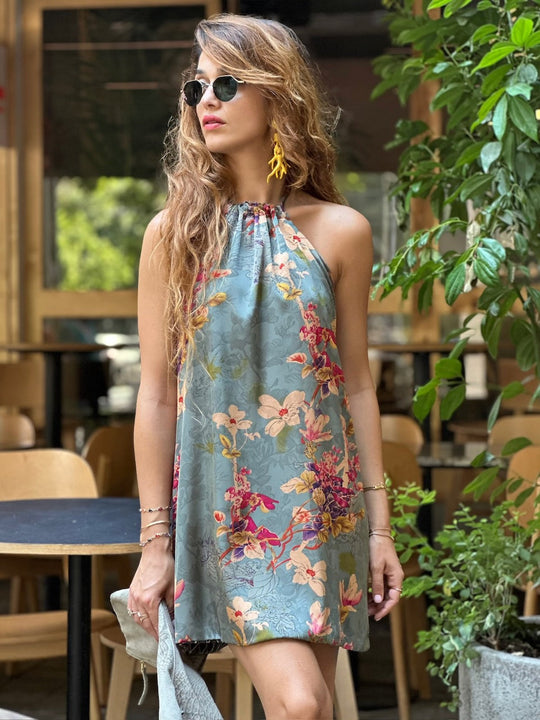 שמלת אליס -  תכלת ורוד (צד שני שחור לבן)