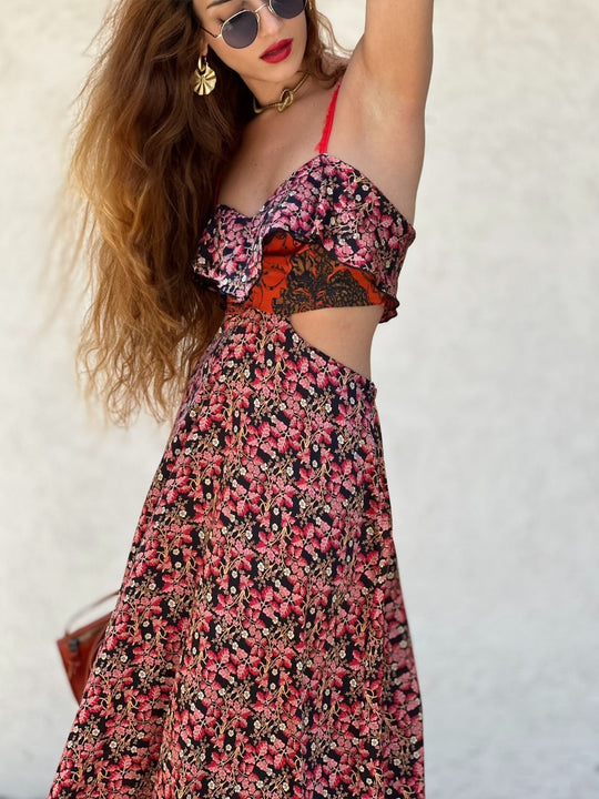 שמלת כרמן - ורוד שחור