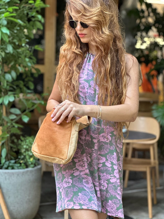 שמלת אליס - מוקה ורוד (צד שני זה ירוק ורוד 70s)