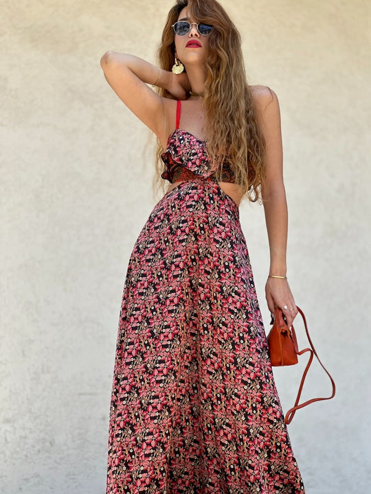 שמלת כרמן - ורוד שחור