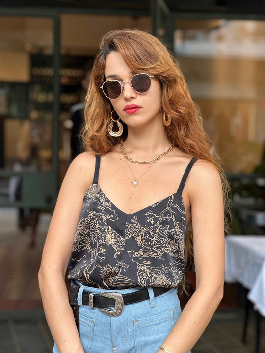 גופיית אתנה - שחור מצויר