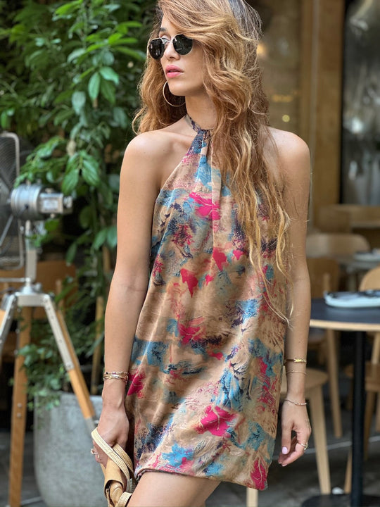 שמלת אליס -ירוק ורוד 70s (מוקה ורוד)