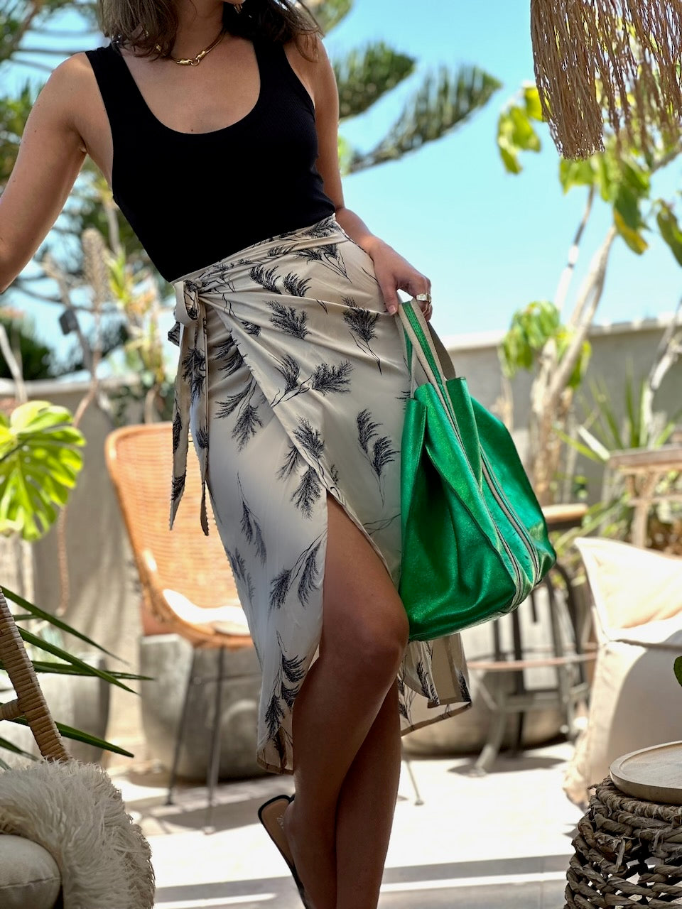 חצאית פלמה - שמנת פרינט ענפים