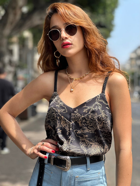 גופיית אתנה - שחור מצויר