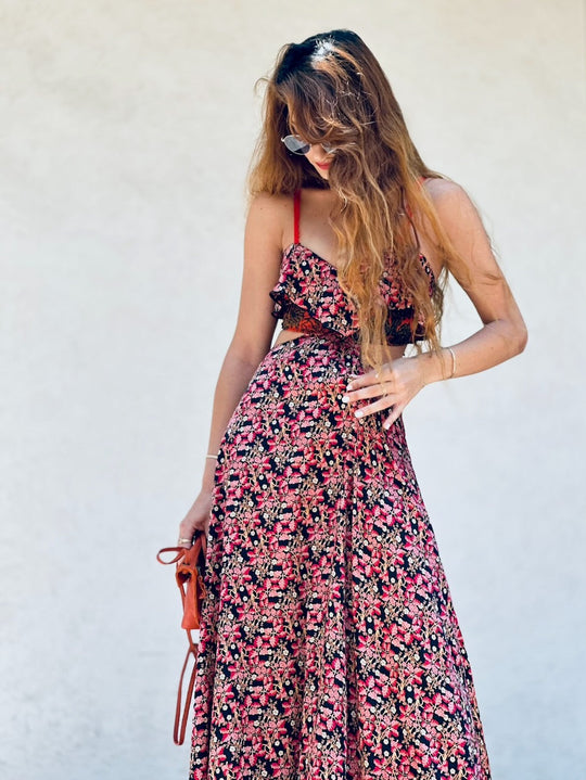 שמלת כרמן - ורוד שחור