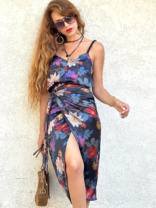 חצאית פלמה - שחור דהוי פרחוני